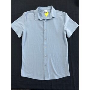All in Motion Mens Short Sleeve Button Down Shirt Light Blue Stretch Size M